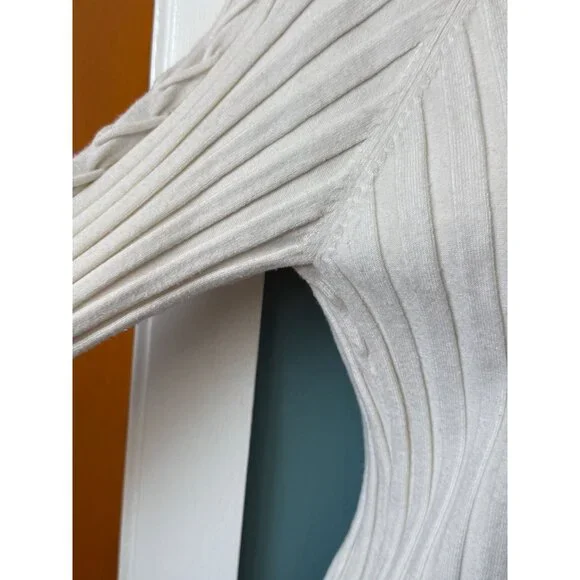 Vintage Cache Womens Turtleneck Size M Ivory Ribbed w Braided Sleeves and Front - Picture 7 of 16